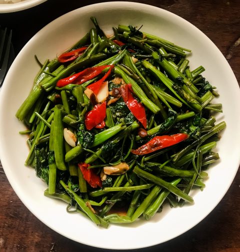 Pak Boong Fai Daeng | Stir-Fried Water Spinach Kang Kong